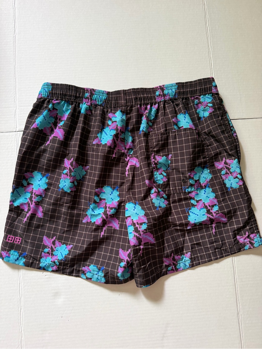 Ksubi Swim Trunks Mens Brown Pixelated Floral 5" Shorts Size Large - Picture 2 of 8